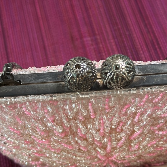 Vintage Micro Glass Beaded Pink Starburst Purse - Picture 5 of 14